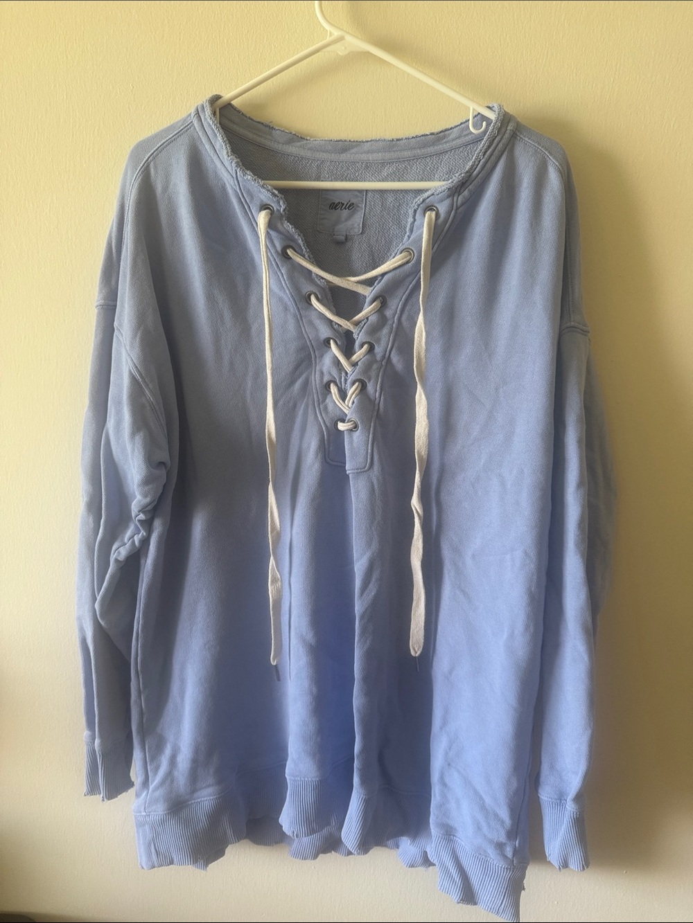aerie Light Blue Lace-Up Pullover Sweatshirt